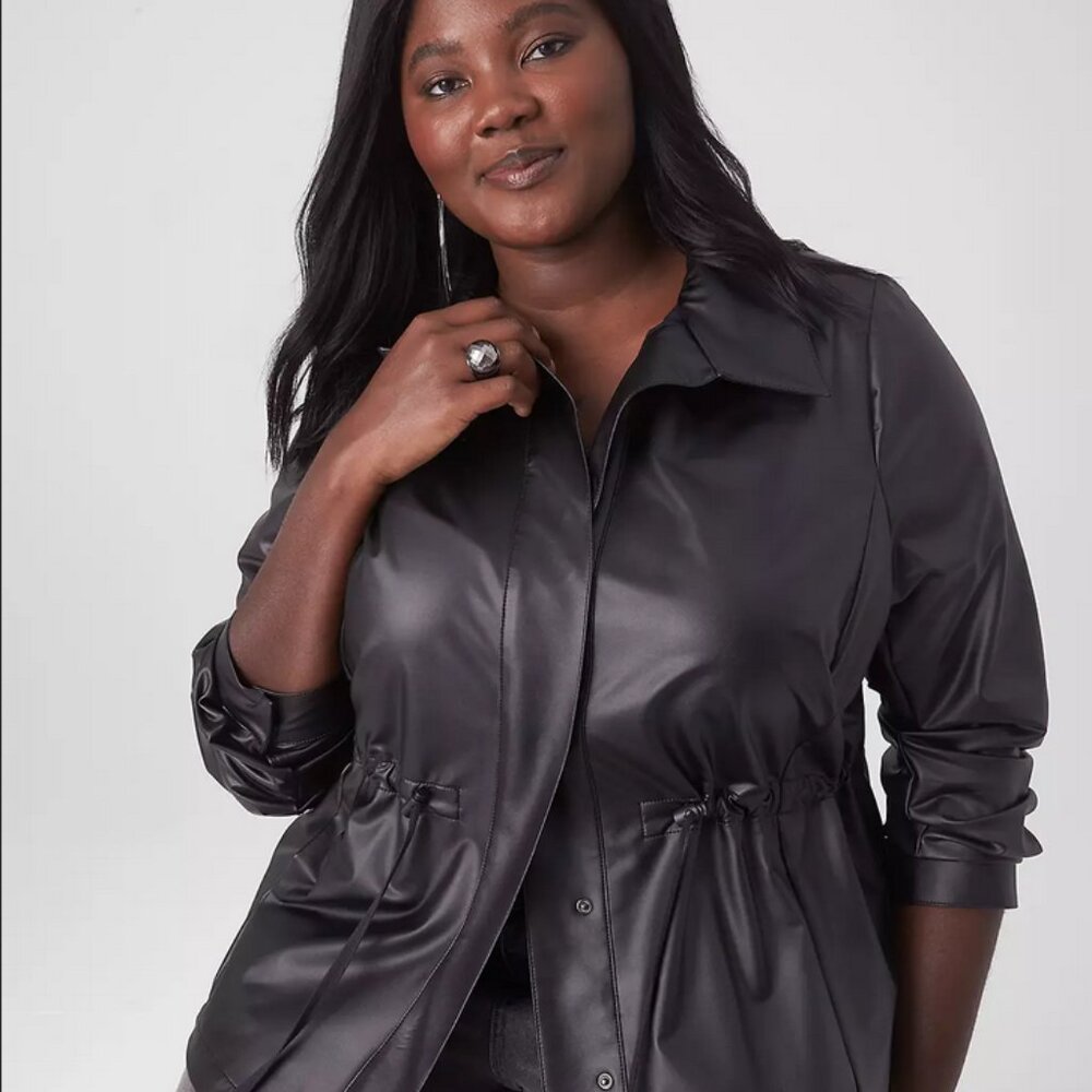 Lane Bryant Faux Leather Shirt Jacket | Black | Size 22 | Edgy Work-to-Weekend S
